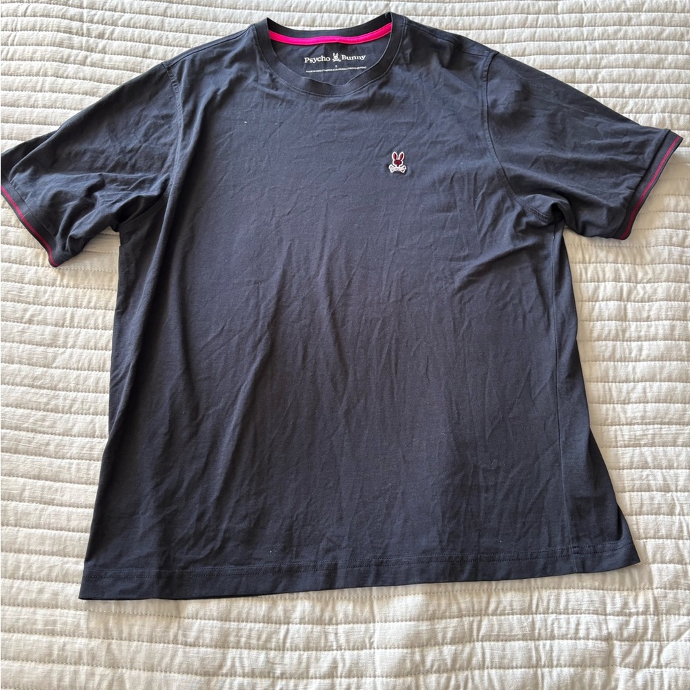 Psycho Bunny Men's Navy T-Shirt with Pink Accents